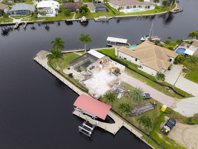 Wide circling aerial view of a project site